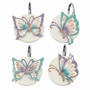 BUTTERFLY SHOWER CURTAIN HOOKS-Creative Bath Products Garden Gate NEW